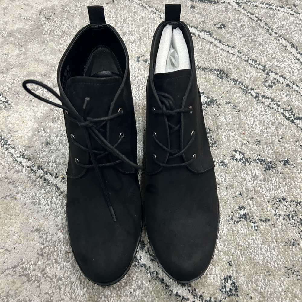 Black Suede Lace-Up Boots